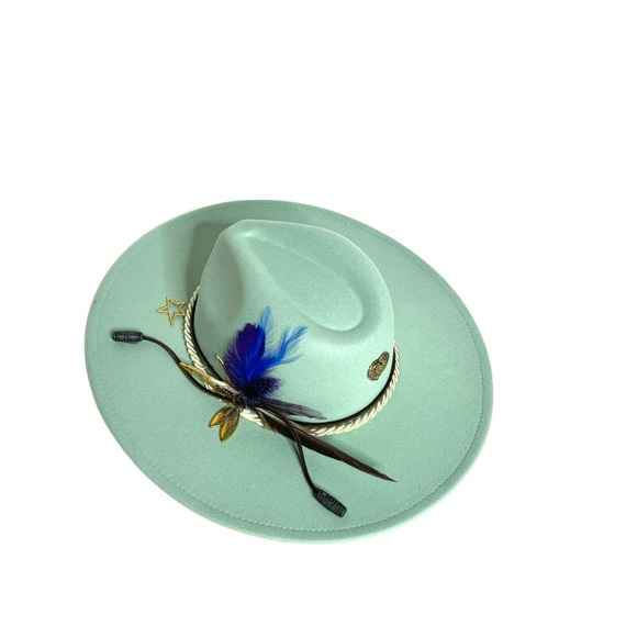 Unisex Customized wide brim teal Fedora hat. - Picture 5 of 14